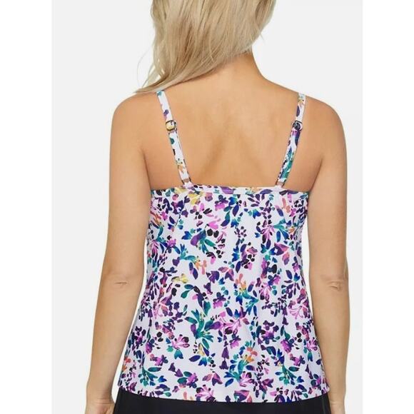 NWT Island Escape Women White Floral-Print Twist-Front Swim Tankini Top Size 6 - Picture 2 of 6